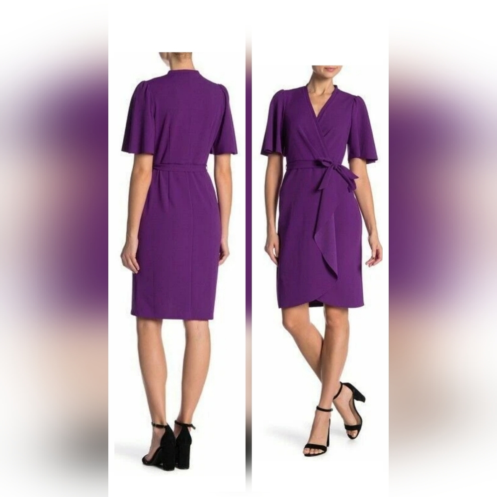 DONNA MORGAN WRAP Ties At Waist DRESS Sz 4 Plum Career